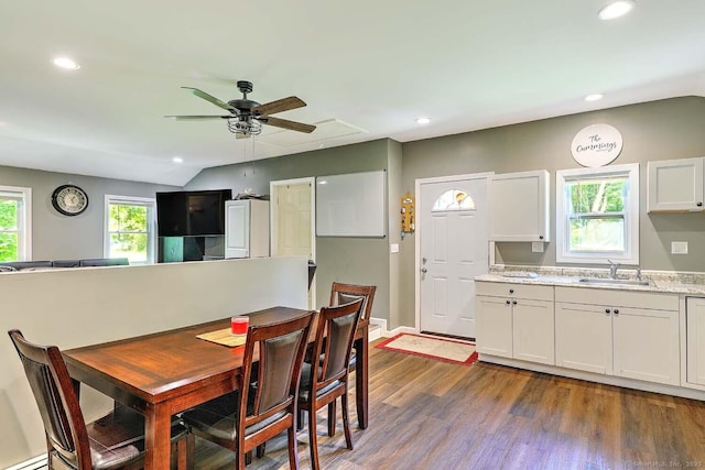 63 Bailey St, Brooklyn, CT 06234 - dining area featuring recessed lighting, ceiling fan, wood finished floors, and a baseboard radiator