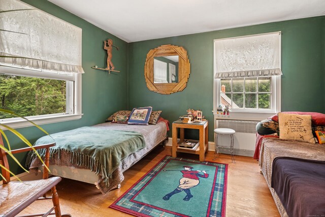 46 Dyer Ave, Canton, CT 06019 - bedroom featuring radiator heating unit, multiple windows, and wood finished floors