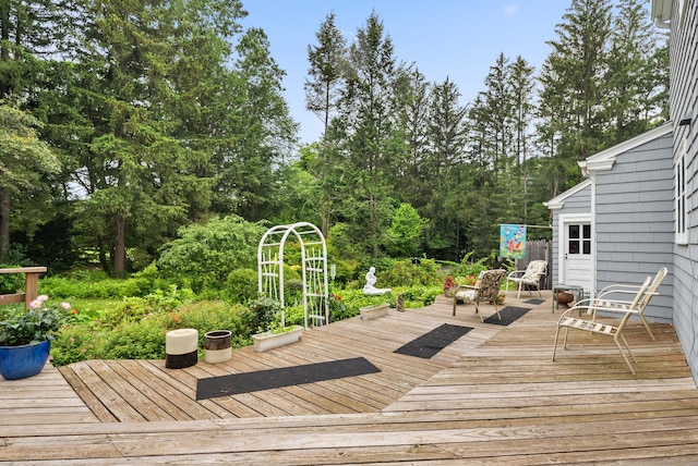 46 Dyer Ave, Canton, CT 06019 - wooden terrace with view of wooded area