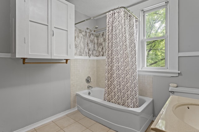 471 New Britain Rd, Berlin, CT 06037 - full bathroom with shower / bath combo, healthy amount of natural light, a textured ceiling, tile patterned flooring, and vanity