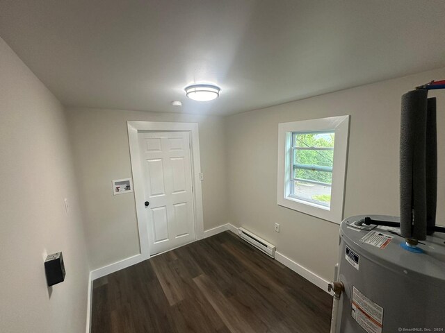 22 Hemlock Trl, Newtown, CT 06482 - washroom featuring a baseboard heating unit, dark wood-style flooring, baseboards, and hookup for a washing machine