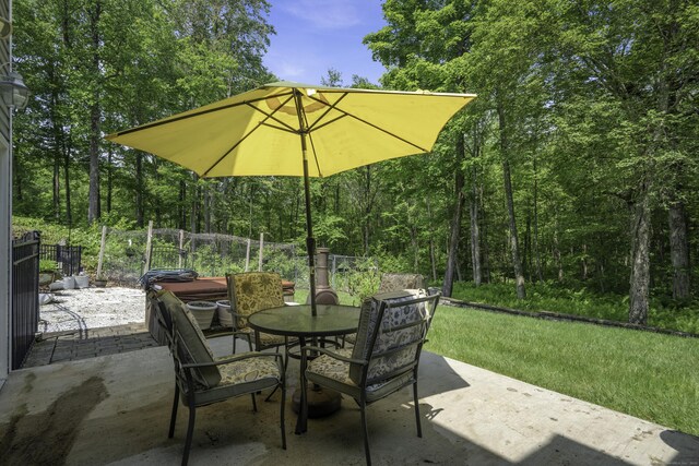 1729 Litchfield Rd, Watertown, CT 06795 - view of patio with outdoor dining space and a view of trees