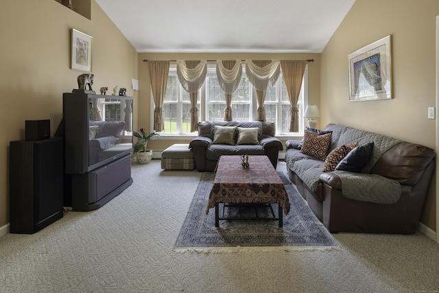 1729 Litchfield Rd, Watertown, CT 06795 - living room with carpet floors, lofted ceiling, and baseboards