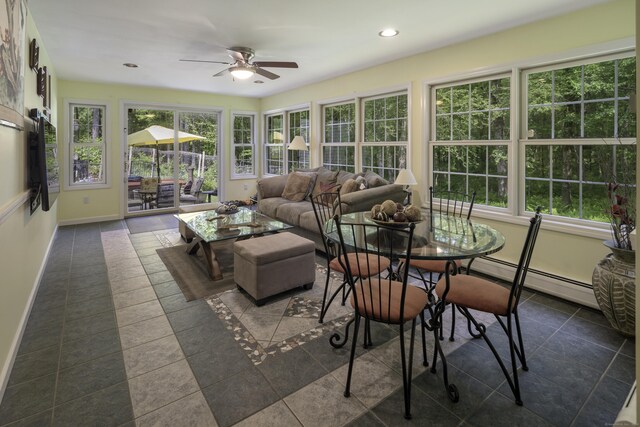 1729 Litchfield Rd, Watertown, CT 06795 - sunroom / solarium with baseboards, baseboard heating, tile patterned floors, and recessed lighting