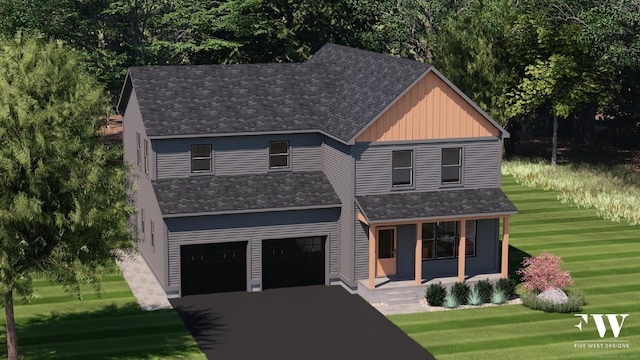 300 Valley Rd, Killingly, CT 06241 - view of front of property featuring a front lawn, a garage, a porch, asphalt driveway, and roof with shingles