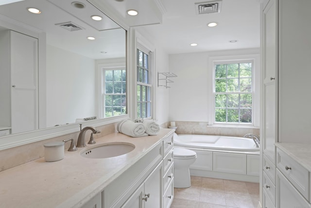 4 The Fenway, Westport, CT 06880 - bathroom with vanity, a bath, recessed lighting, and tile patterned flooring