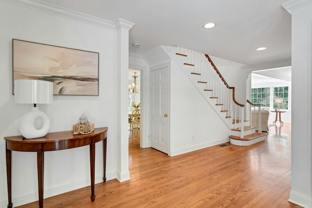 4 The Fenway, Westport, CT 06880 - foyer entrance with wood finished floors, stairway, and recessed lighting