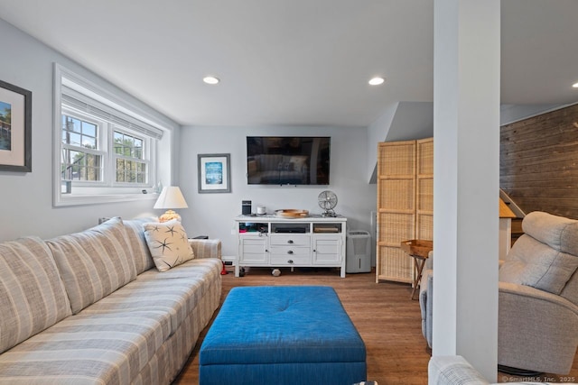 52 Seaside Ave, Guilford, CT 06437 - living room featuring dark wood finished floors and recessed lighting