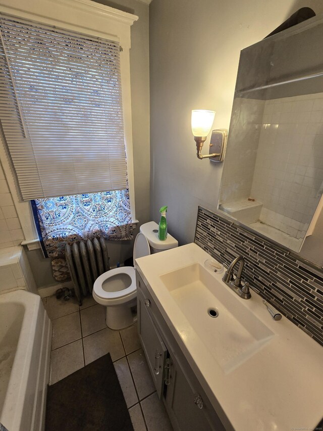 516 Dixwell Ave, New Haven, CT 06511 - full bath with tile patterned flooring, a tub, tasteful backsplash, vanity, and a shower
