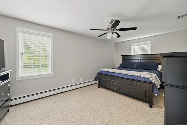 197 Webb Rd, Naugatuck, CT 06770 - bedroom featuring a baseboard radiator, light colored carpet, and a ceiling fan