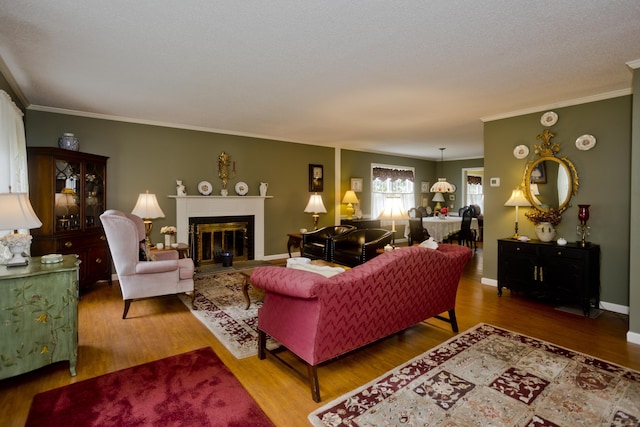 11 Oxford Dr Unit 11, Suffield, CT 06078 - living room featuring wood finished floors, crown molding, and a fireplace with flush hearth