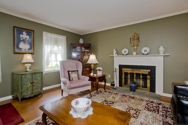 11 Oxford Dr Unit 11, Suffield, CT 06078 - living area with crown molding, wood finished floors, and a fireplace