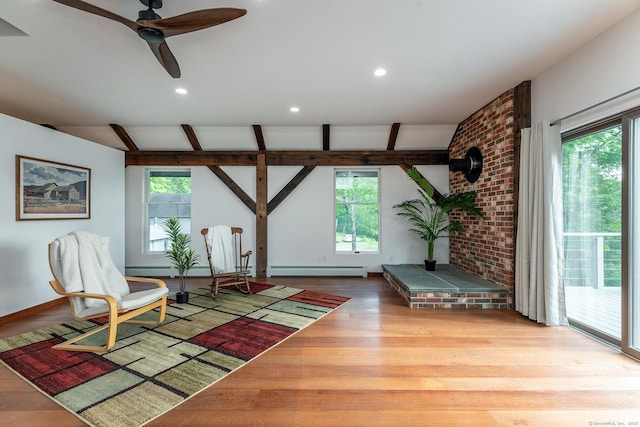 178 Carter Rd, Kent, CT 06754 - sitting room featuring healthy amount of natural light, a baseboard radiator, wood finished floors, ceiling fan, and recessed lighting