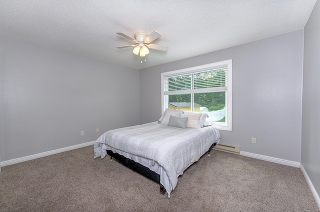 30 Lewis Rd, Bristol, CT 06010 - bedroom with light carpet, a ceiling fan, baseboard heating, and a textured ceiling