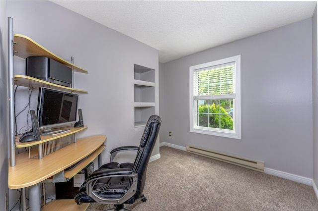 30 Lewis Rd, Bristol, CT 06010 - office area featuring a baseboard heating unit, carpet floors, and a textured ceiling