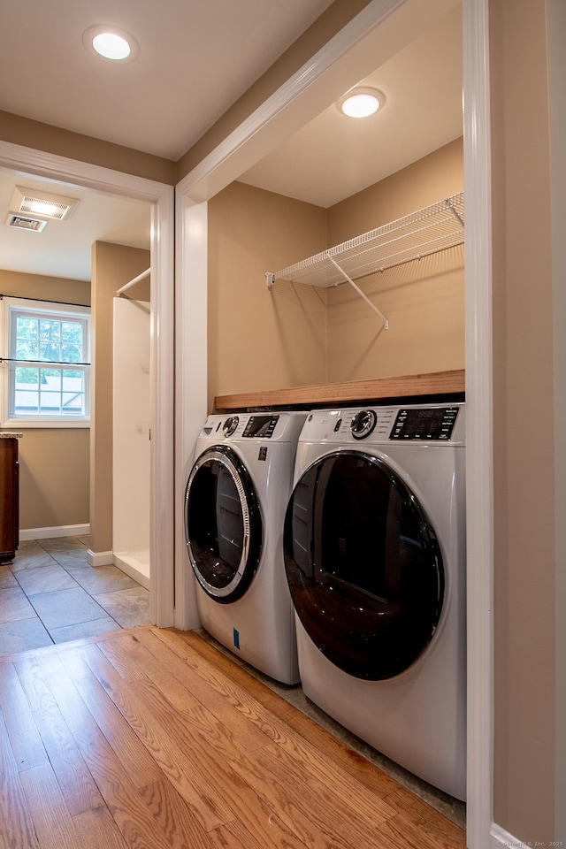 11 Breaults Landing Rd, Thompson, CT 06277 - laundry room featuring washer and dryer, wood finished floors, and recessed lighting