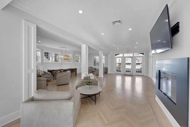 85 Camp Ave Apt 11J, Stamford, CT 06907 - living area featuring recessed lighting, healthy amount of natural light, and ornamental molding