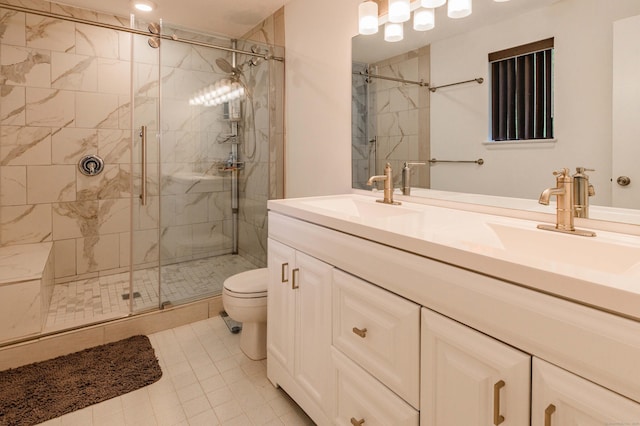 11 Wood Duck Ln Unit 11, Simsbury, CT 06081 - bathroom featuring a shower stall, double vanity, and tile patterned flooring