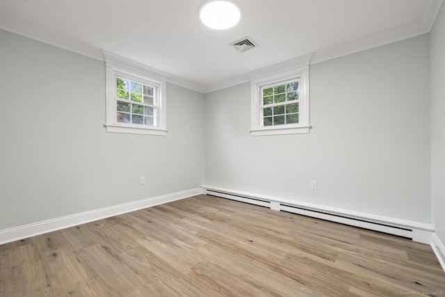 8 Edwards Rd, Old Saybrook, CT 06475 - unfurnished room with a baseboard radiator, ornamental molding, light wood-style flooring, and plenty of natural light
