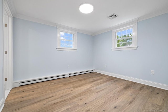 8 Edwards Rd, Old Saybrook, CT 06475 - unfurnished bedroom featuring a baseboard radiator, ornamental molding, and light wood-style flooring