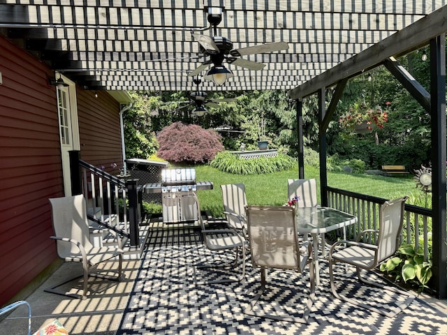 81 Jan Rd, Bristol, CT 06010 - view of patio / terrace featuring outdoor dining space, ceiling fan, and a pergola