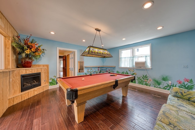 7 Crescent Ave, East Lyme, CT 06357 - rec room with baseboards, a fireplace, recessed lighting, hardwood / wood-style floors, and pool table