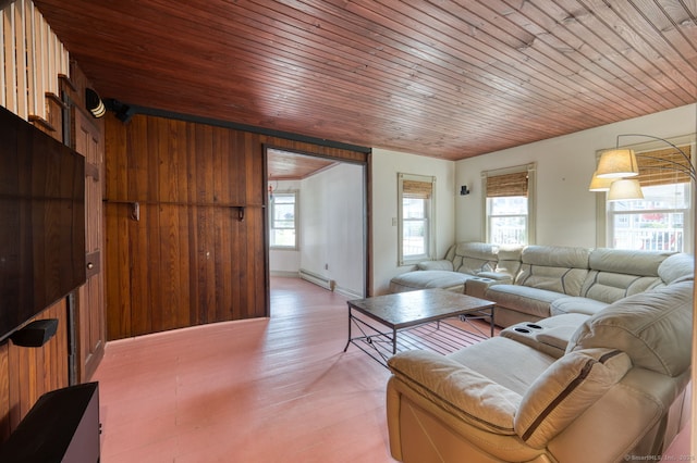 7 Crescent Ave, East Lyme, CT 06357 - living area with wood ceiling, a baseboard radiator, and light wood-style flooring
