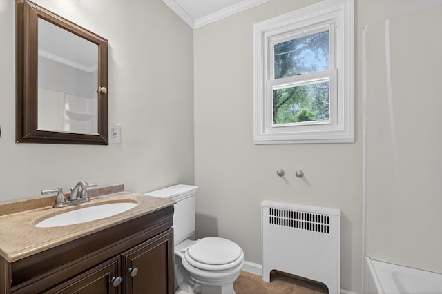 6 Crescent Dr, Danbury, CT 06810 - bathroom with radiator heating unit, crown molding, and vanity