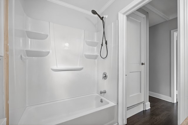 6 Crescent Dr, Danbury, CT 06810 - full bathroom featuring crown molding, wood finished floors, and tub / shower combination