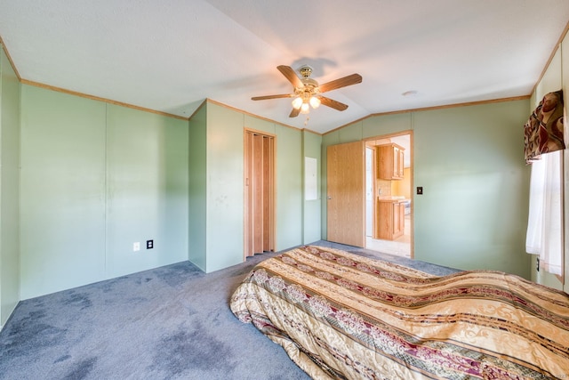 60 Lions Way, Windham, CT 06256 - unfurnished bedroom with lofted ceiling, carpet, ornamental molding, and a ceiling fan