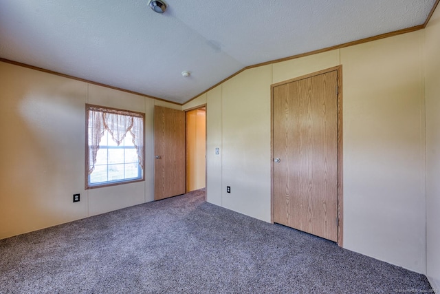 60 Lions Way, Windham, CT 06256 - unfurnished bedroom featuring carpet floors, vaulted ceiling, ornamental molding, and a textured ceiling