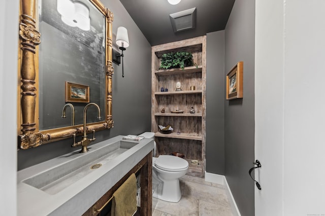 47 Godfrey Rd W, Weston, CT 06883 - half bathroom with vanity and stone finish flooring