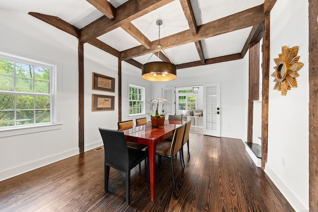 47 Godfrey Rd W, Weston, CT 06883 - dining space featuring coffered ceiling, dark wood-style floors, and beam ceiling