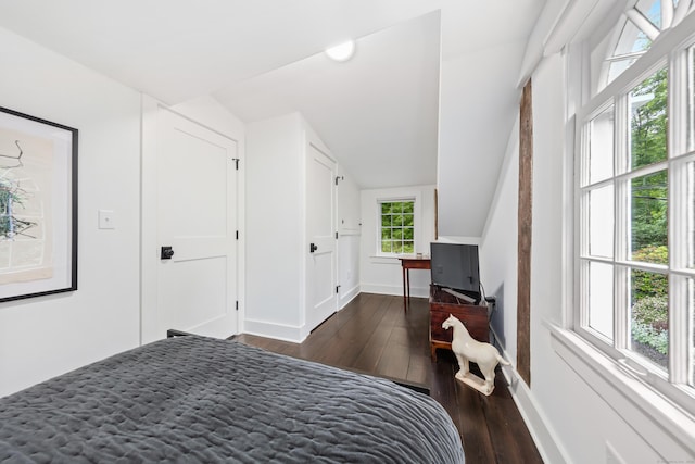 47 Godfrey Rd W, Weston, CT 06883 - bedroom with dark wood-style floors and lofted ceiling