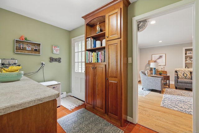 65 Nassahegan Dr, Burlington, CT 06013 - entryway with tile patterned flooring, recessed lighting, baseboard heating, and ornamental molding