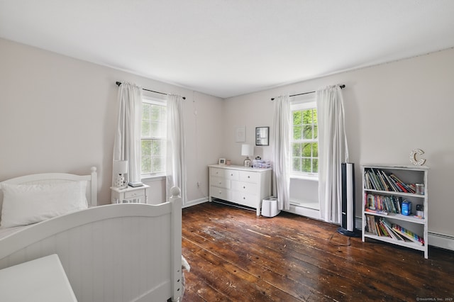 65 Nassahegan Dr, Burlington, CT 06013 - bedroom with dark wood-style flooring, multiple windows, and a baseboard heating unit