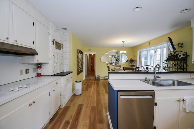 100 Ridgebrook Rd, Torrington, CT 06790 - kitchen featuring stainless steel dishwasher, a sink, light wood finished floors, white cabinets, and recessed lighting