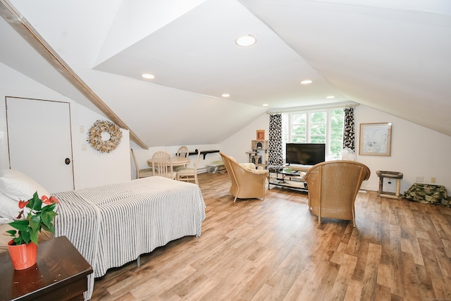 100 Ridgebrook Rd, Torrington, CT 06790 - bedroom with light wood-style flooring, lofted ceiling, and recessed lighting