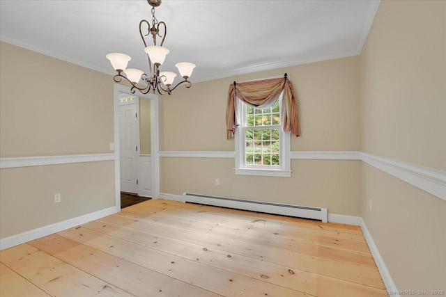47 Cricket Ln, Somers, CT 06071 - unfurnished room featuring baseboard heating, a chandelier, hardwood / wood-style flooring, crown molding, and baseboards
