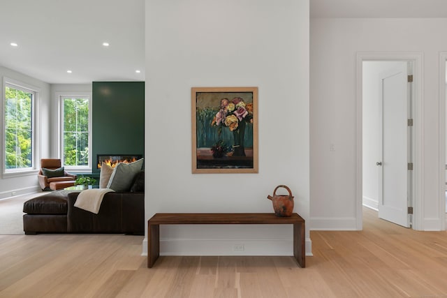 86 Old Rd, Westport, CT 06880 - living area featuring wood finished floors, recessed lighting, and a glass covered fireplace