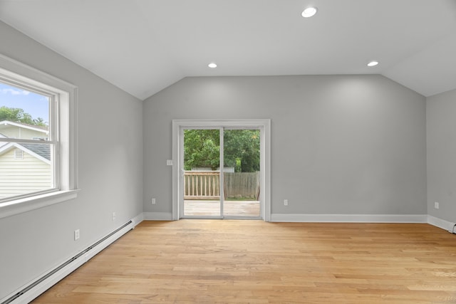 75 Harrison Ave, Wallingford, CT 06492 - spare room featuring baseboard heating, lofted ceiling, healthy amount of natural light, recessed lighting, and light wood-style floors