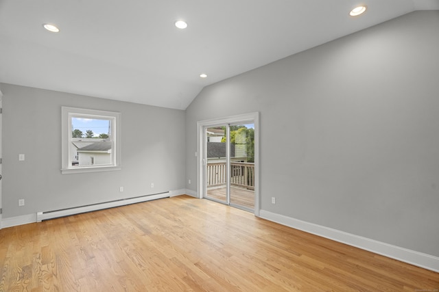 75 Harrison Ave, Wallingford, CT 06492 - spare room with a baseboard radiator, lofted ceiling, recessed lighting, healthy amount of natural light, and light wood-type flooring