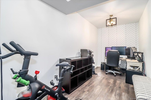 22 Woods Way Unit 22, Redding, CT 06896 - office area featuring an accent wall and wood finished floors