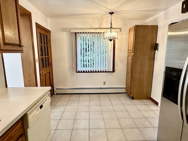 846 Sawmill Rd, West Haven, CT 06516 - unfurnished dining area featuring a baseboard radiator and a chandelier