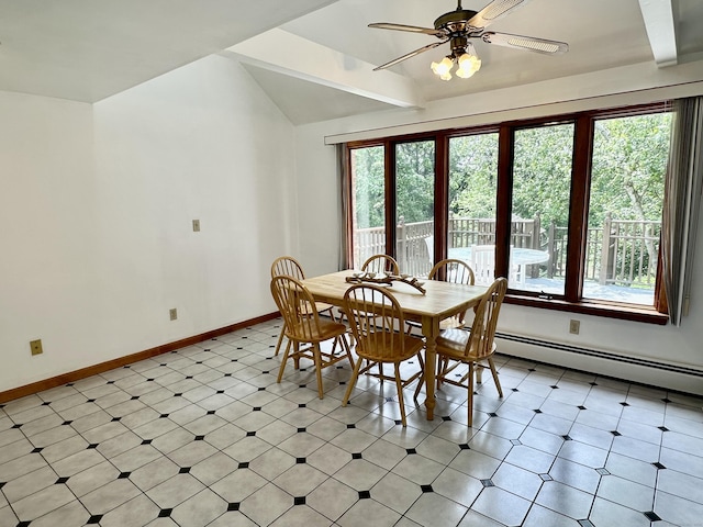 846 Sawmill Rd, West Haven, CT 06516 - dining space featuring healthy amount of natural light, light floors, a ceiling fan, lofted ceiling, and baseboard heating