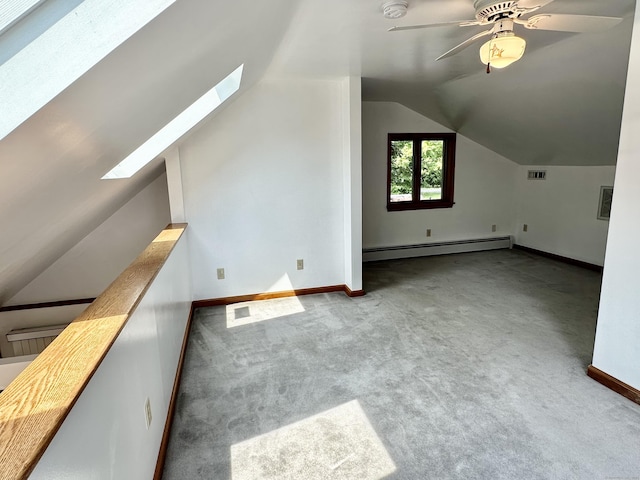 846 Sawmill Rd, West Haven, CT 06516 - bonus room with a baseboard heating unit, a skylight, carpet floors, lofted ceiling, and ceiling fan