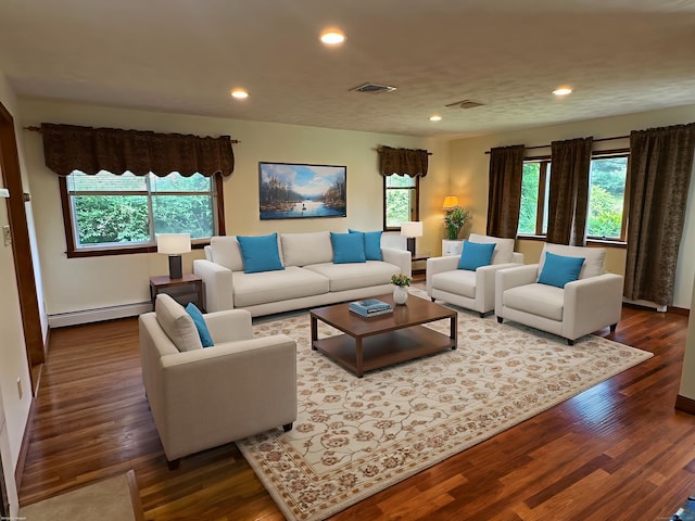 846 Sawmill Rd, West Haven, CT 06516 - living room with a baseboard radiator, recessed lighting, and wood finished floors