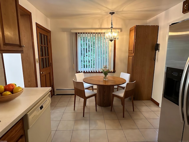 846 Sawmill Rd, West Haven, CT 06516 - dining room with baseboard heating, a chandelier, and light tile patterned flooring