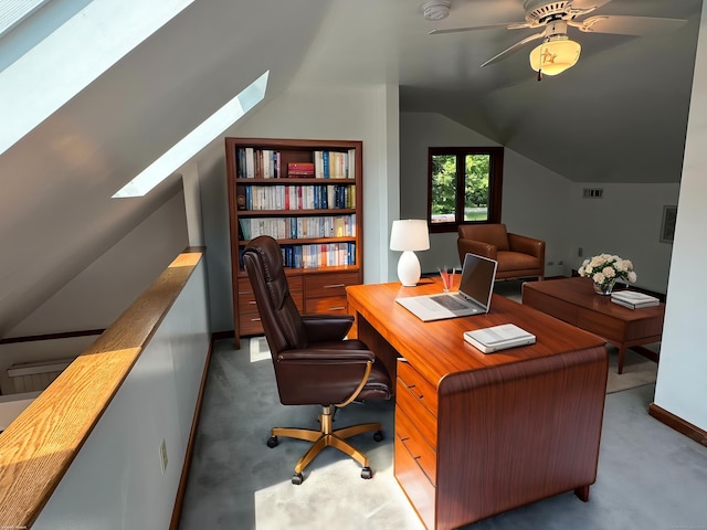846 Sawmill Rd, West Haven, CT 06516 - office area with carpet floors, lofted ceiling, a skylight, and a ceiling fan