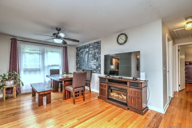 17 Brush Hill Rd, Clinton, CT 06413 - dining space with attic access, a ceiling fan, and light wood-type flooring